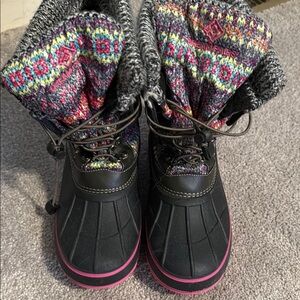 Kids Dream Pairs Black and Pink Kids Rain & Snow Boots size 4